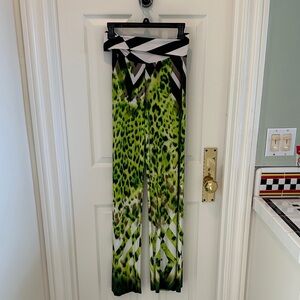 Chic Green Patterned Wide Leg Women's Pants